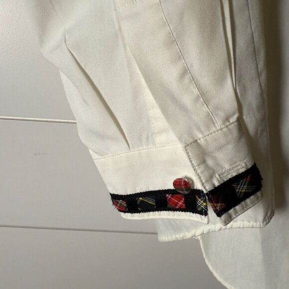 Talbots Long Sleeve Button Down Cream with Tartan Plaid Trim & Buttons Size Med - Picture 6 of 8